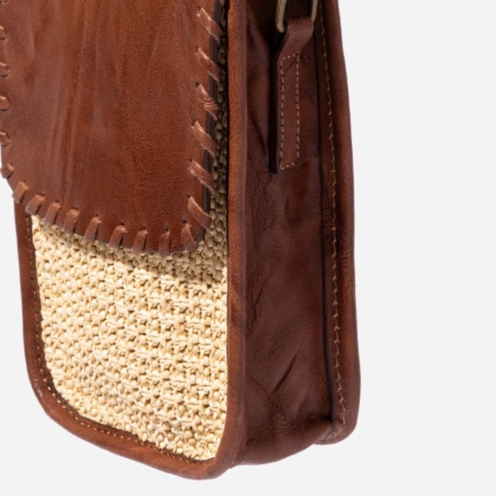 JOHNNY WAS COGNAC ITALIAN RAFFIA MICRO CROSSBODY NWT - Picture 9 of 10